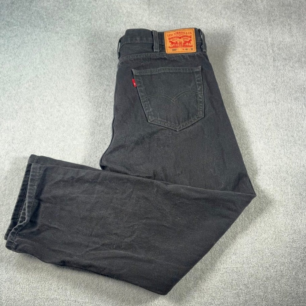 Levis 505 Regular Fit Jeans Mens 40x30 Black Solid Straight Leg Denim